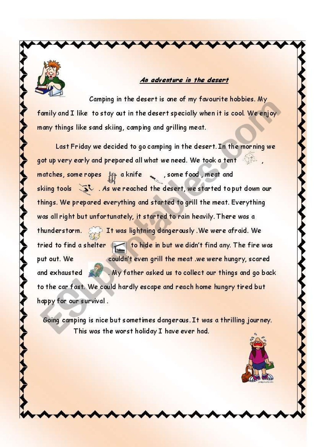 adventure story 1 page - An adventure story - ESL worksheet by zainah
